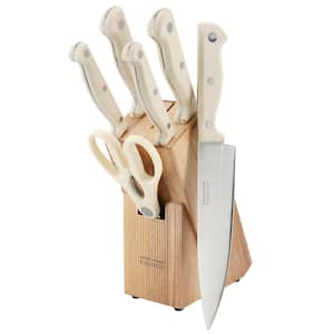 Keswick 7 Piece Stainless Steel Cutlery and Wood Block Set in Linen