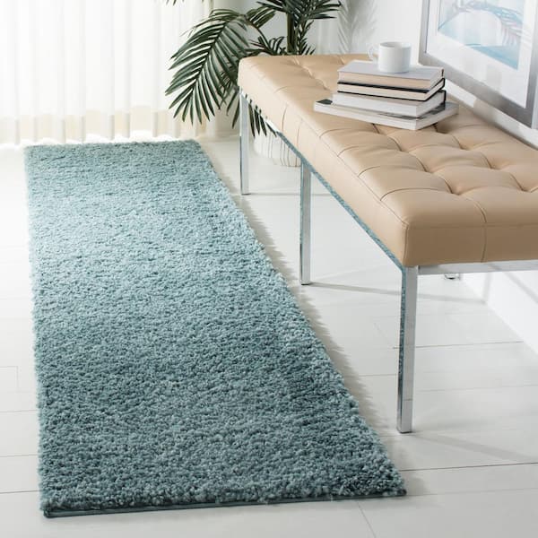 August Shag Aqua 2 ft. x 10 ft. Solid Runner Rug