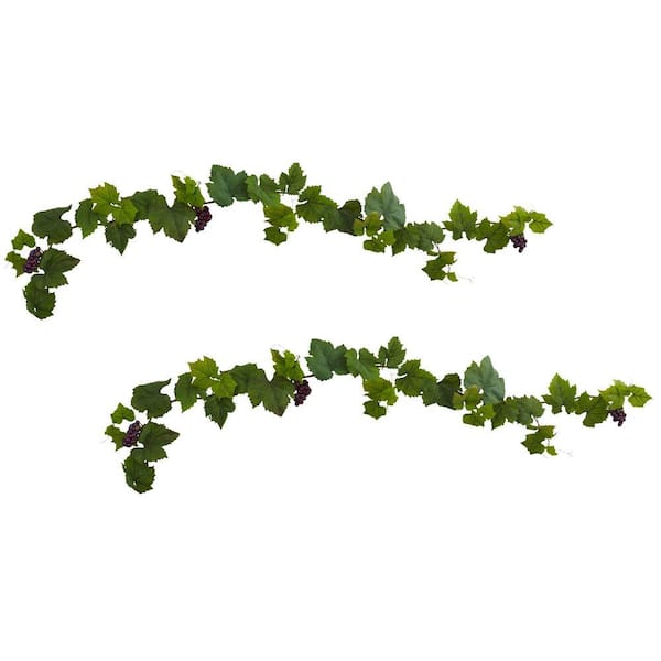 Nearly Natural Indoor 6ft. Artificial Grape Leaf Deluxe Garland with Grapes (Set of 2)