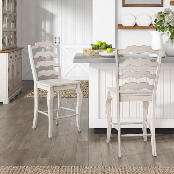 INSPIRE Q Antique White French Ladder Back Wood Counter Height