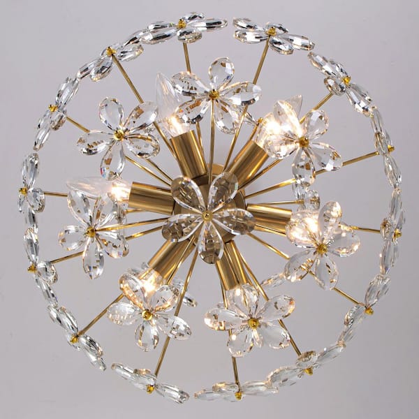 mamerin ♪✾︎ TinHon 6-Light Gold Chandelier with 28 Crystal Flower Accents