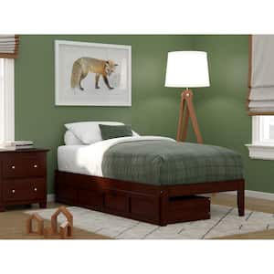 Colorado Walnut Twin Solid Wood Storage Platform Bed with USB Turbo Charger and 2 Drawers