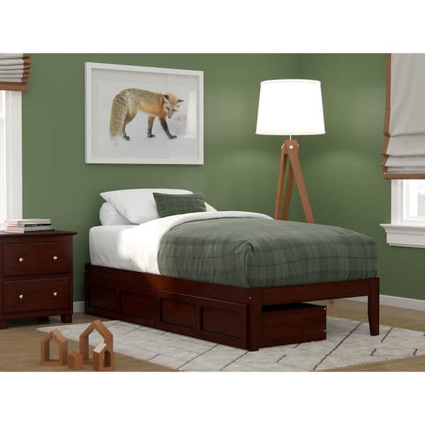 AFI Colorado Walnut Twin Solid Wood Storage Platform Bed with USB Turbo Charger and 2 Drawers