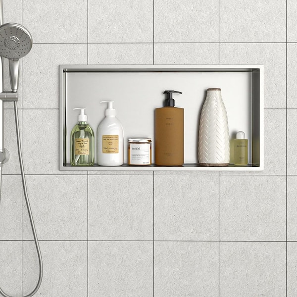 25 in. W x 13 in. H x 4 in. D Shower Niche Set of 1-Pieces in Brushed Nickel