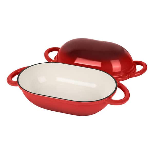 2 qt. Round Enameled Cast Iron Dutch Oven in Red with Lid, Ideal for Bread Baking, Sourdough, Stews, Roasting