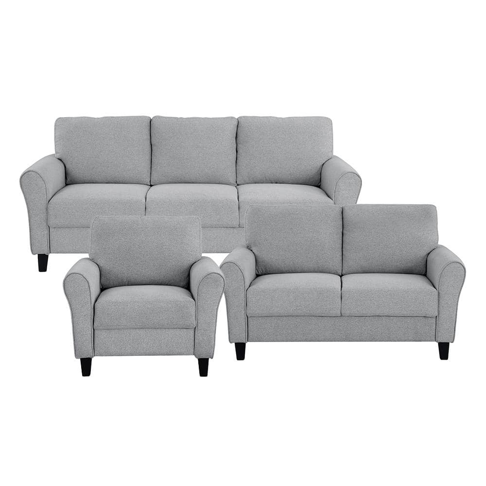 Aleron 80.5 in. W Round Arm Textured Fabric Rectangle 3-Piece Living Room S
