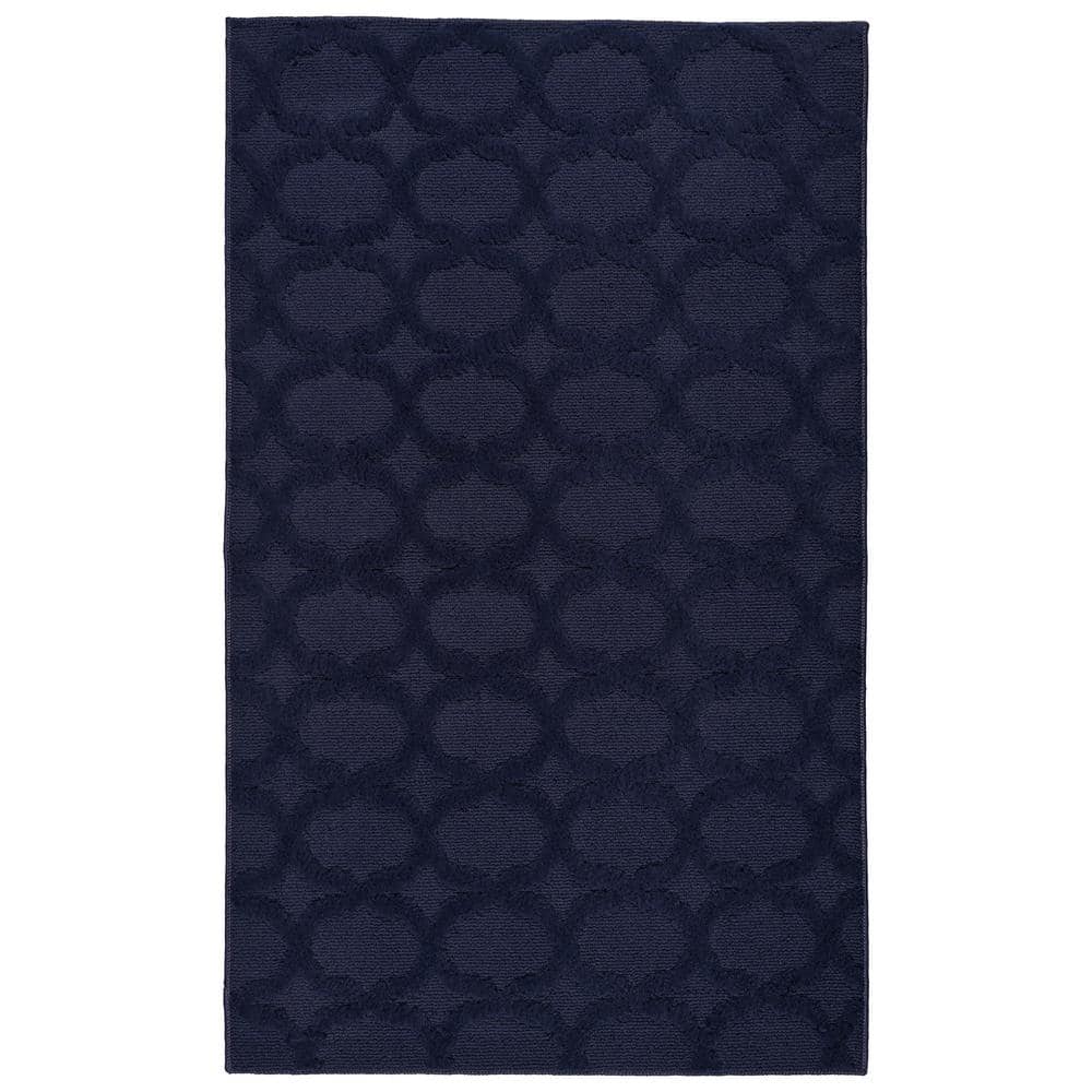 Navy Tufted Rectangular Non-slip Synthetic Area Rug 3' x 5'