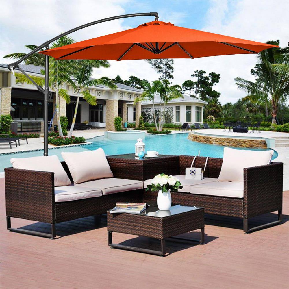 10' Orange Polyester Patio Offset Umbrella with Iron Frame