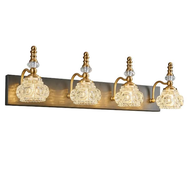 HomeLighting Fixture Width 27.55" In. " 4-light BlackGold Modern Glass Crystal Vanity Light-Vintage For Bathroom(JW-493)