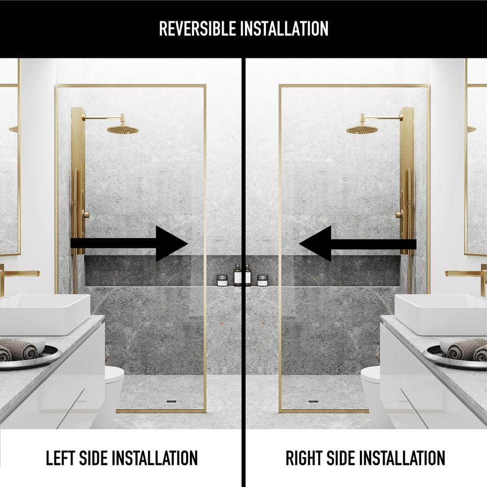 Matte Gold and Clear Glass Fixed Shower Screen