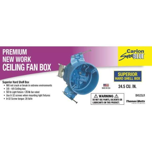 4 in. 24.5 cu. In. Hard Shell Electrical PVC New Work Electrical Ceiling Fan Box (BH525LR)