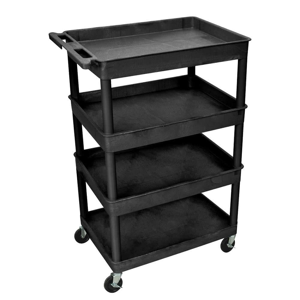 Suncast Commercial 3-Shelf Service Cart, Black-Silver RC2030