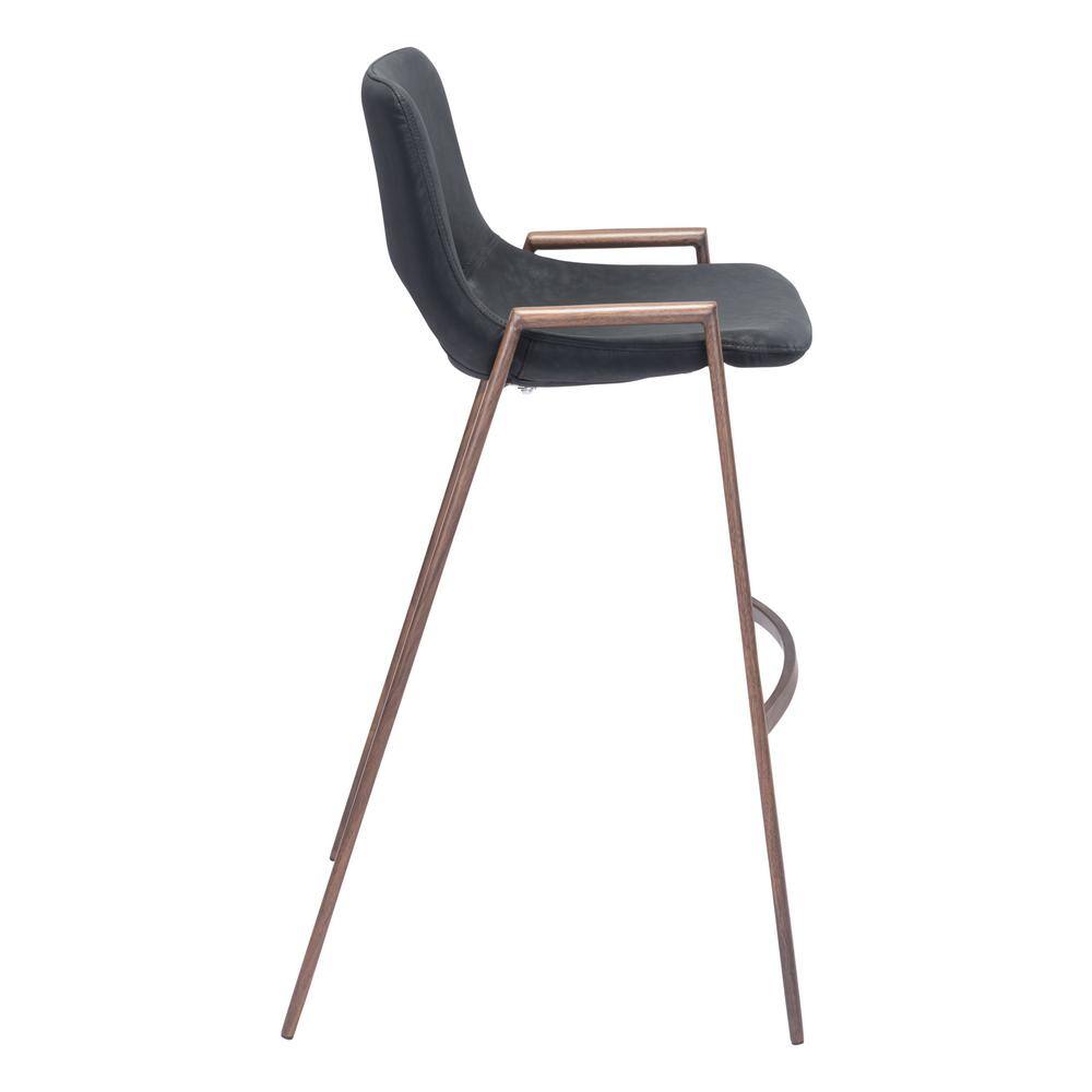 Black Faux Leather and Wood Bar Stool