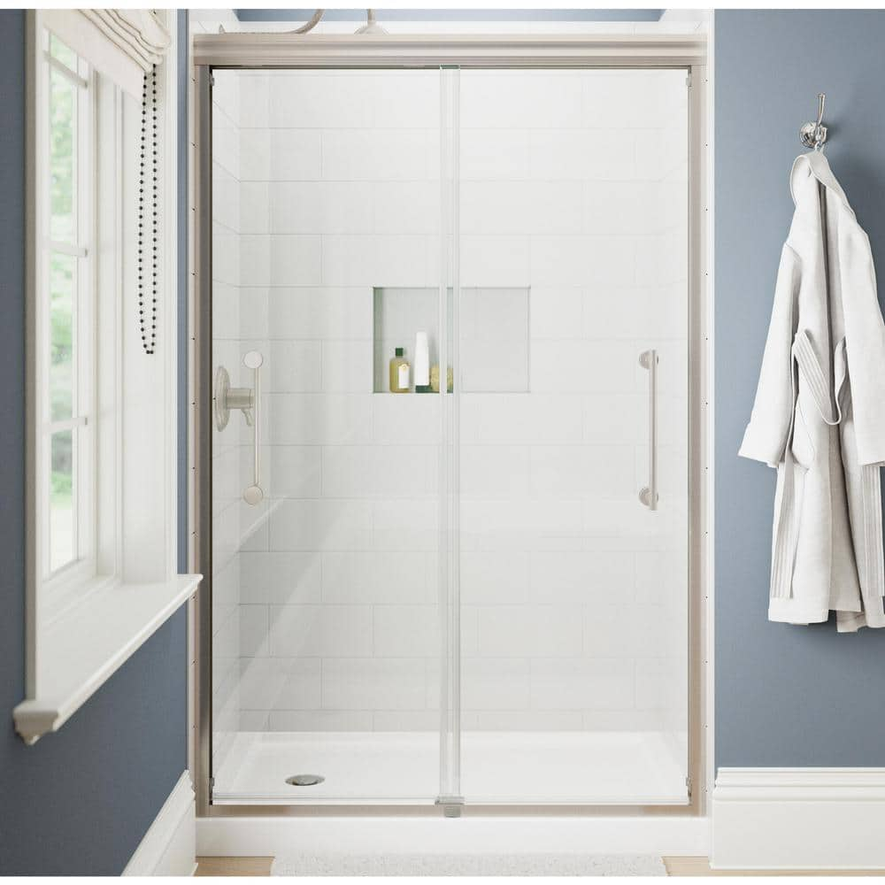 Ashmore 48 in. W x 74-3/8 in. H Semi-Frameless Sliding Shower Door in Nickel with 5/16 in. (8mm) Tempered Clear Glass -  Delta, SD5758430