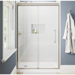 Ashmore 48 in. W x 74-3/8 in. H Semi-Frameless Sliding Shower Door in Nickel with 5/16 in. (8mm) Tempered Clear Glass