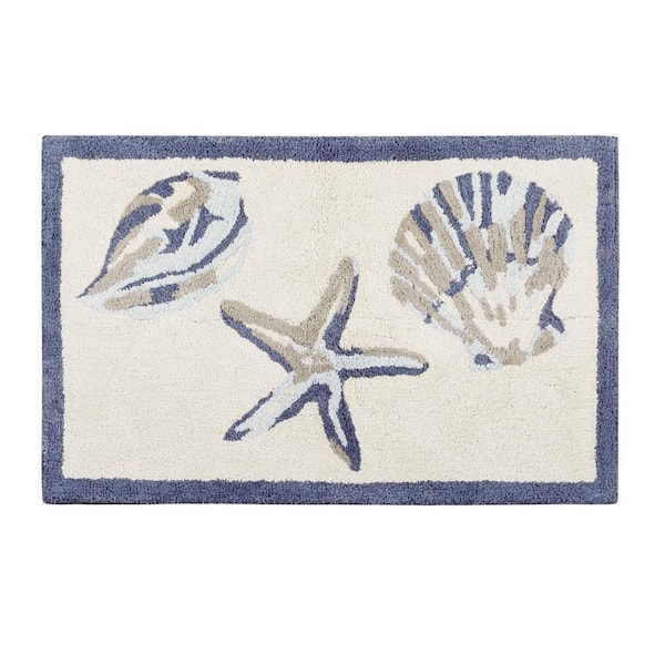 21 in. x 34 in. Blue Cotton Tufted Rug Bath Rug Soft Textured Feel for Your Bathroom Decor