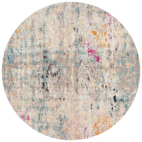 SAFAVIEH Madison Gray/Gold 5 ft. x 5 ft. Geometric Abstract Round Area Rug