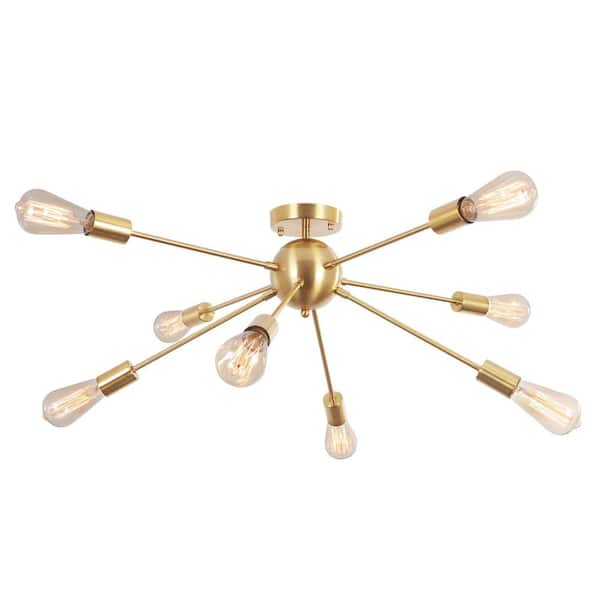 30.11 in. 8-Light Gold Modern Linear Semi-Flush Mount with No Bulbs Included