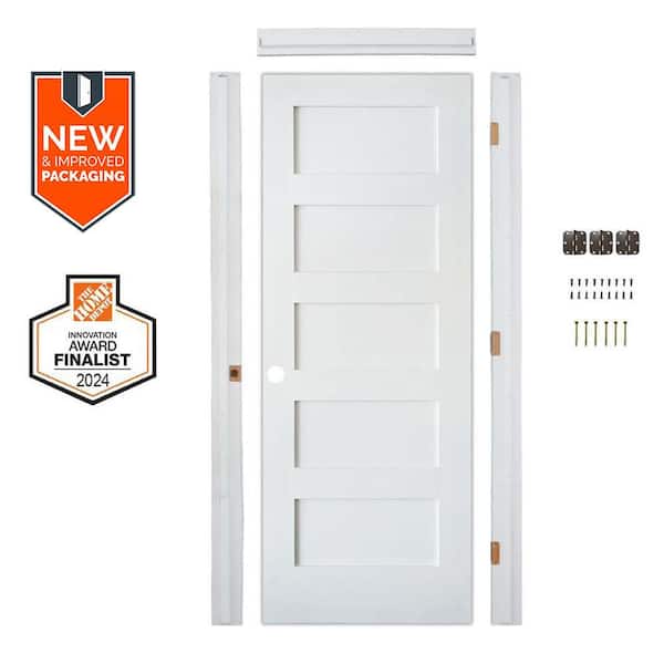 Assembly Required 36 in. x 80 in. Shaker 5-Panel Right-Hand Primed Solid Core MDF Wood Interior Door Kit w/Separate Jamb