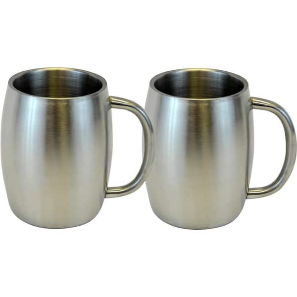 Southern Homewares 14 oz. Silver Stainless Smooth Double Wall Steel Beer/Coffee/Desk Mug (Set of 2)