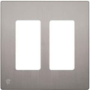 Elite 4.68 in. H x 4.73 in. L, Brushed Nickel 2-Gang Screwless Decorator Wall Plate