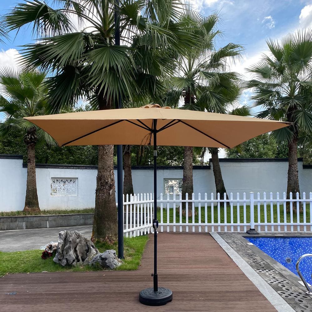 10 ft. x 6.5 ft. Market Patio Umbrella in Taupe with Crank Weather Resistan