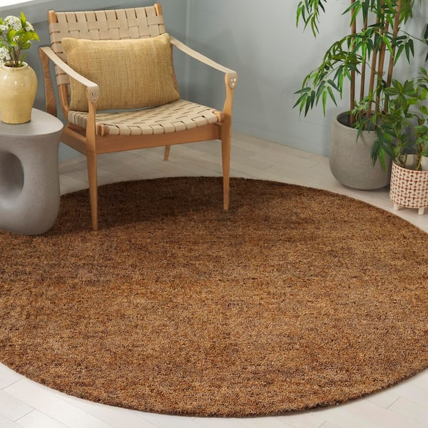Gabbeh 6 ft. x 6 ft. Gold/Brown Solid Round Area Rug