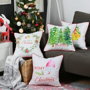 Christmas Themed Decorative Throw Pillow Square 18 in. x 18 in. Multi-Color for Couch, Bedding (Set of 4)