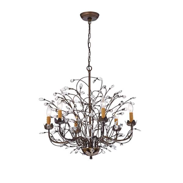 GREENVILLE SIGNATURE Tayen 6-Light Brown Candle-Style Chandelier for Dining/Living Room, Bedroom with No Bulbs Included