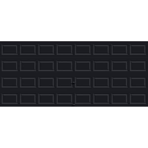 Classic Steel Short Panel 16ft x 7ft Insulated 12.9 R-Value Black Garage Door without windows