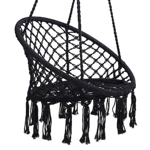 Portable Hammock Chair Macrame Swing Hanging Cotton Rope Hammock Swing Chair for Indoor and Outdoor in Black