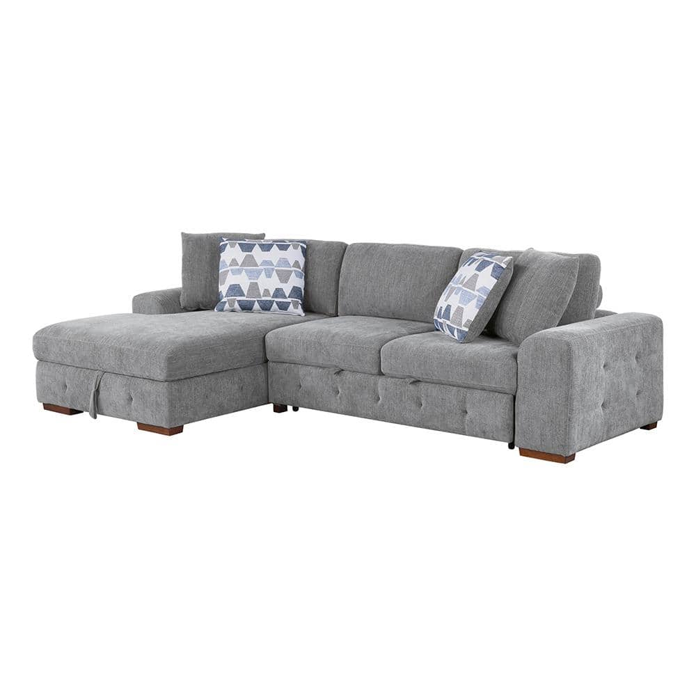 Laconia 115 in. Straight Arm 2-Piece Chenille Sectional Sofa in Gray with L
