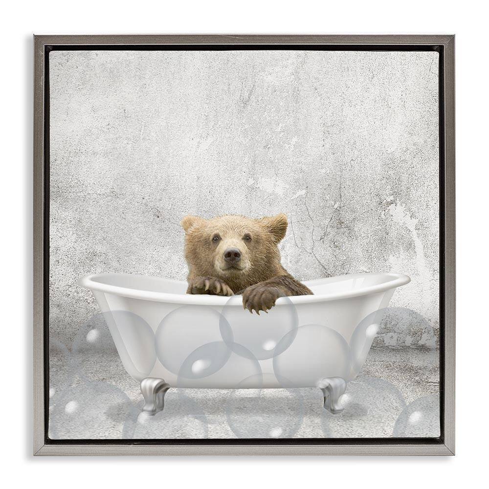 Baby Bear Bath Time by Kim Allen Gray Floater Frame Graphic Art Print Animal 18 in. x 18 in. price history on PriceWatchPro