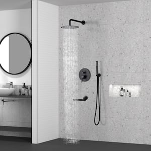 1-Spray Patterns Round 10 in. Wall Mount Dual Shower Heads with Handheld and Tub Faucet in Chrome