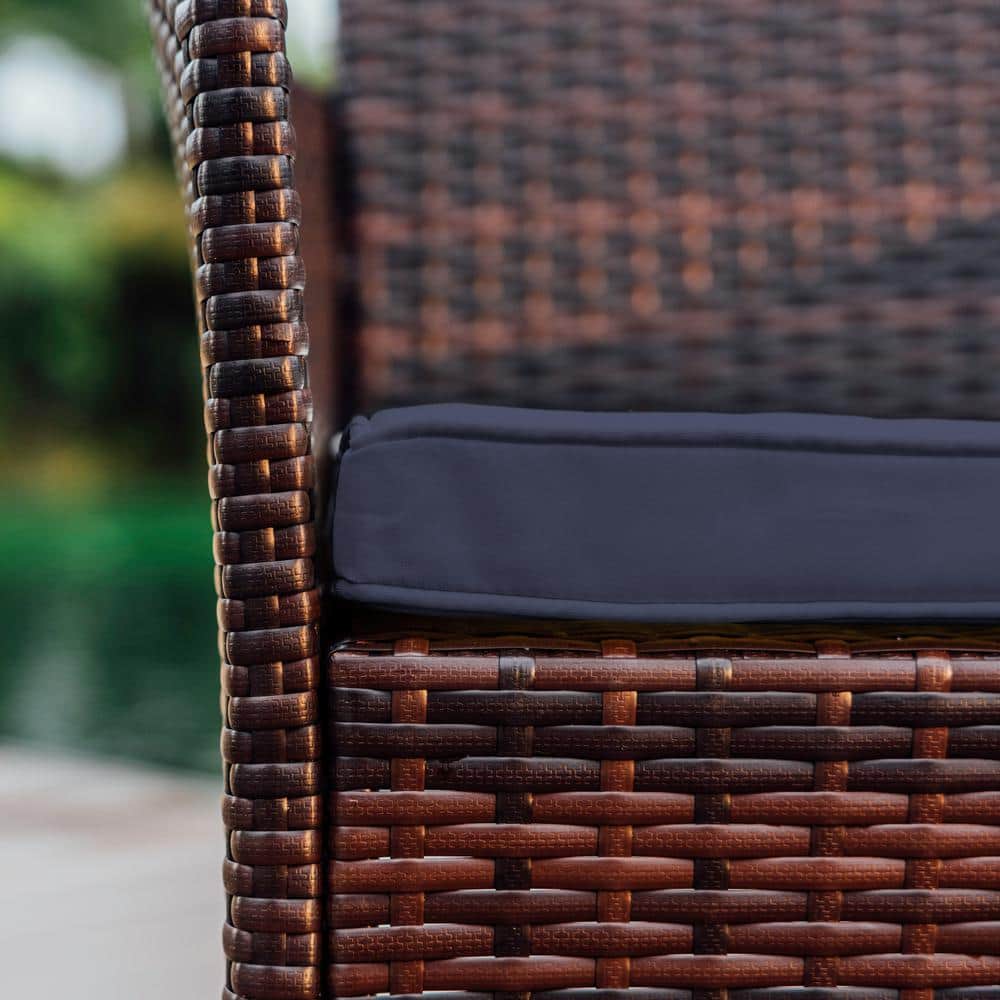4-Piece Brown Wicker Outdoor Seating Set with Blue Cushions