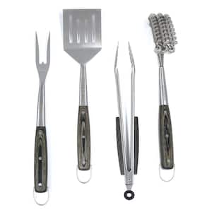 Stainless Steel 4-Piece Grilling Tool Set with Pakkawood Handles