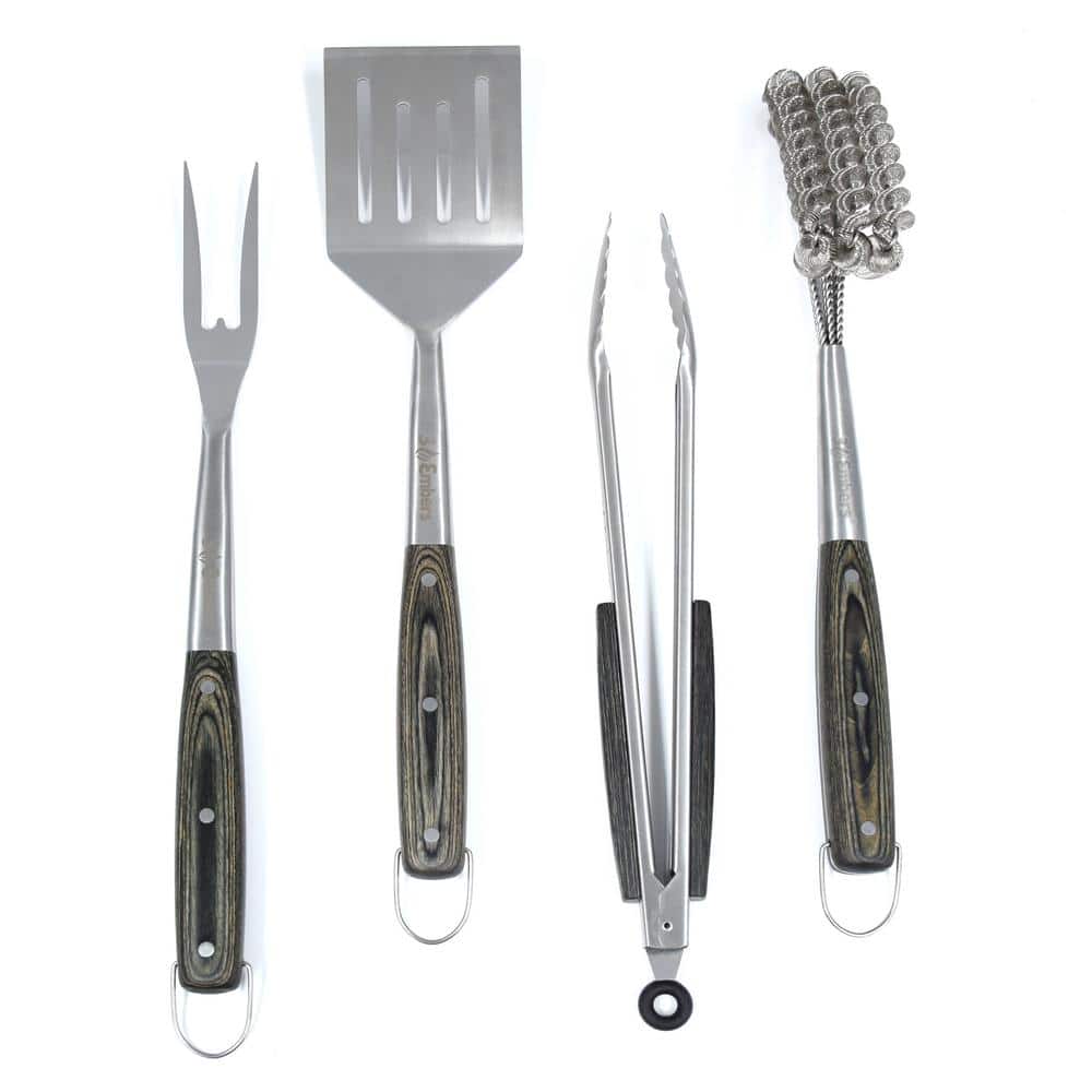 UPC 855180006782 product image for Stainless Steel 4-Piece Grilling Tool Set with Pakkawood Handles | upcitemdb.com