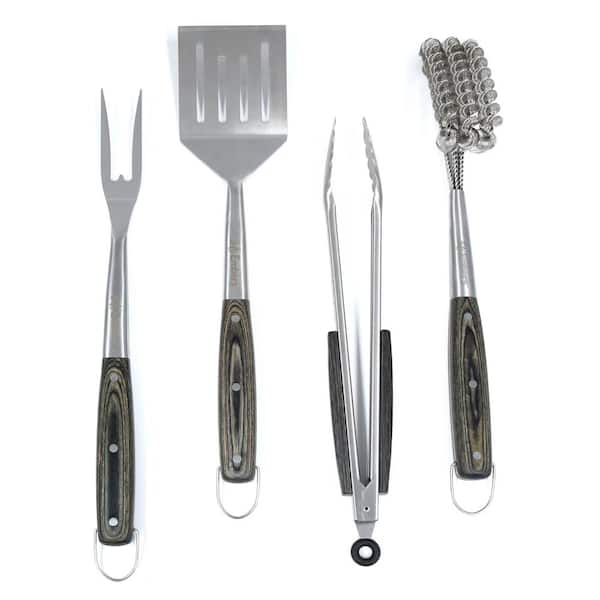 Embers Stainless Steel 4-Piece Grilling Tool Set with Pakkawood Handles