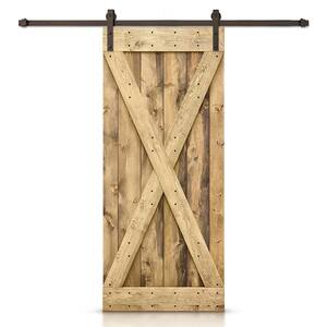 Distressed X Series 22 in. x 84 in. Weather Oak Stained DIY Wood Interior Sliding Barn Door with Hardware Kit