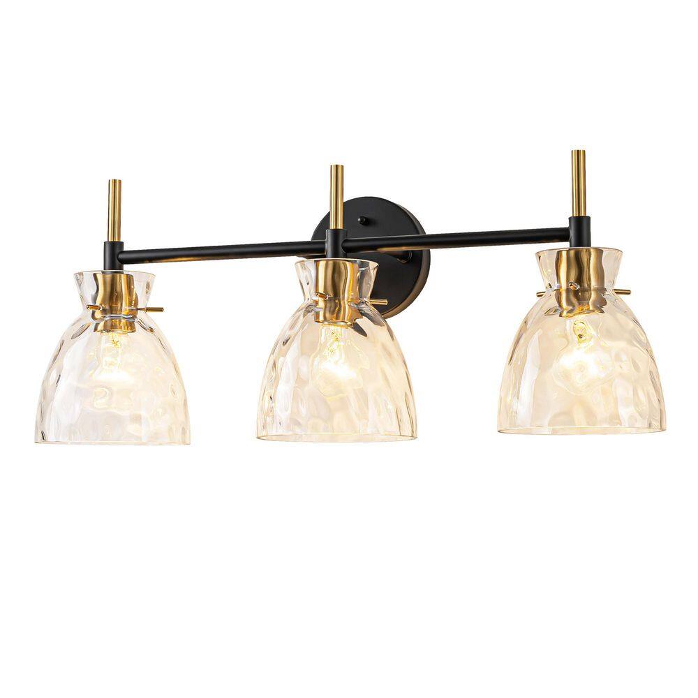 Gianna 24 in. W 3-Light Modern Black and Gold Linear Bathroom Vanity Light with Water Ripple Glass Shade price history on PriceWatchPro
