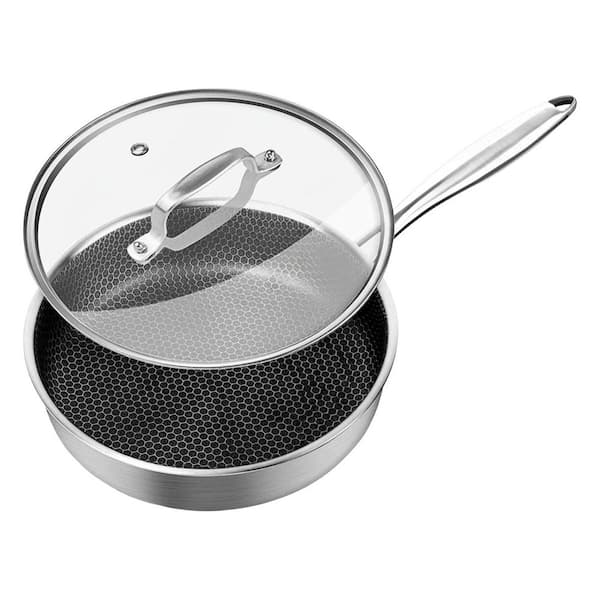 Tri-Ply Hybrid Stainless Steel Saute Pan 10 Inch Nonstick Anti-Scratch All Cooktop Oven Safe Dishwasher Safe