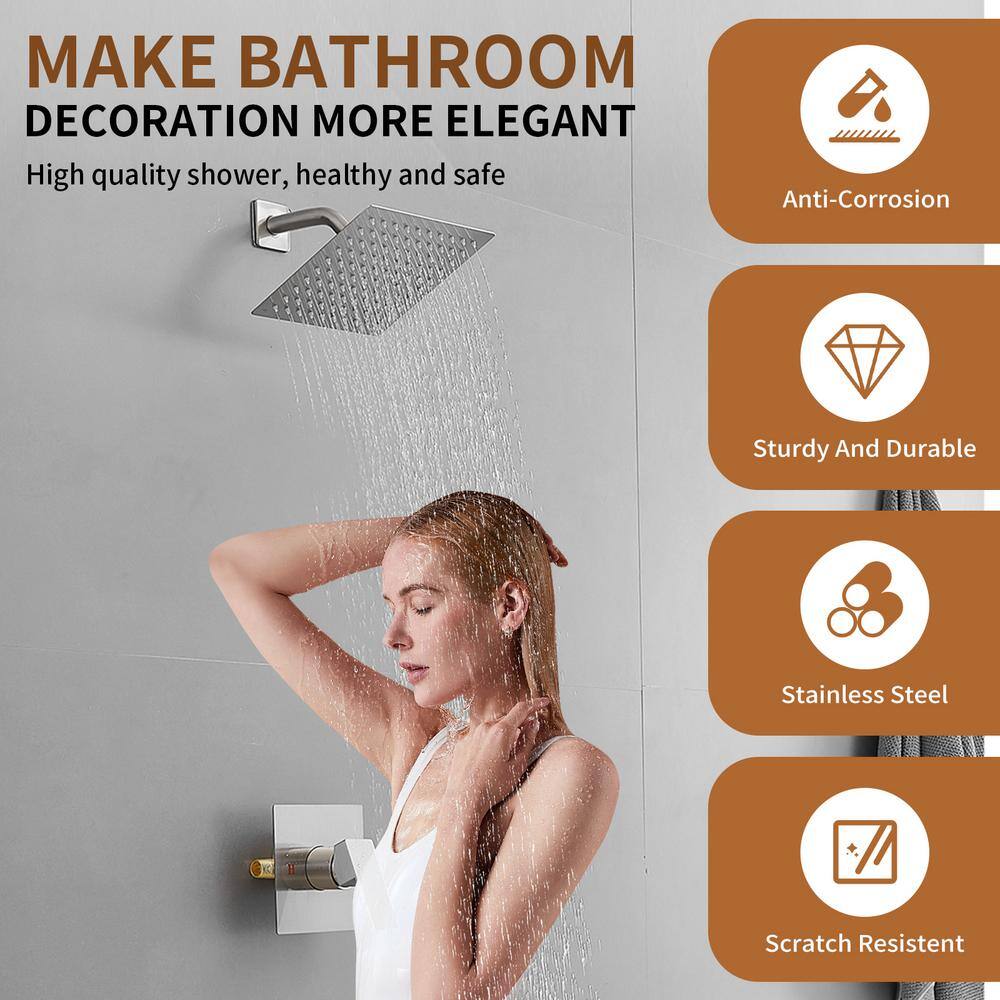 Nickel Square Wall Mounted Rain Shower Faucet Set