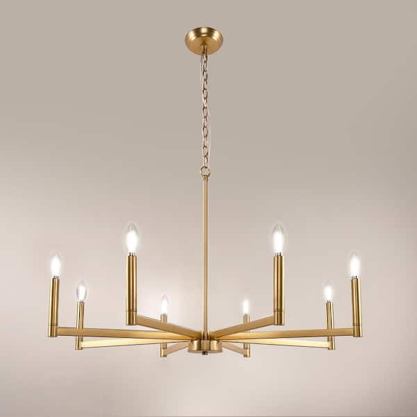 8-Light Gold Candle Empire Chandelier Dimmable with No Bulbs Included