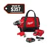Milwaukee M18 18V Lithium-Ion Brushless Cordless 1/2 in. Compact Drill/Driver with One 2.0 Ah Battery, Charger and Tool Bag 3601-21P