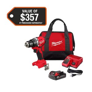 M18 18V Lithium-Ion Brushless Cordless 1/2 in. Compact Drill/Driver with One 2.0 Ah Battery, Charger and Tool Bag