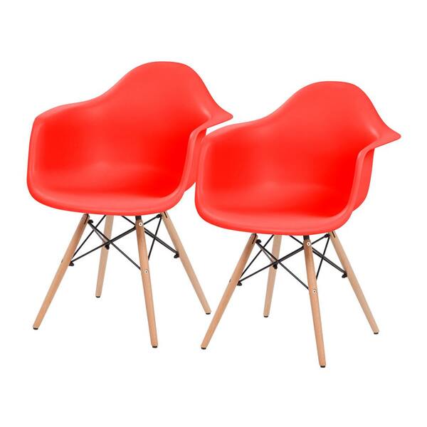 IRIS Red Plastic Shell Chair with Arm Rest (Set of 2)