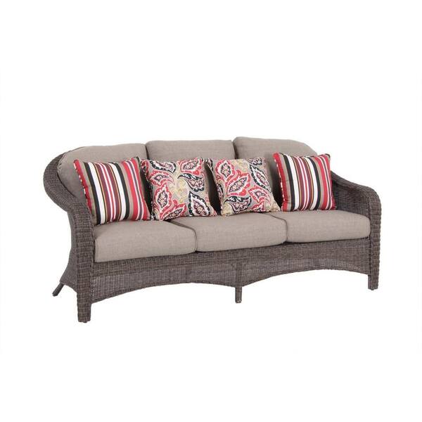 Hampton Bay Walnut Creek Patio Sofa with Wheat Cushion-DISCONTINUED