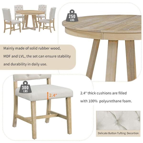 Harper Bright Designs Retro 5 Piece Natural Round Wood Dining