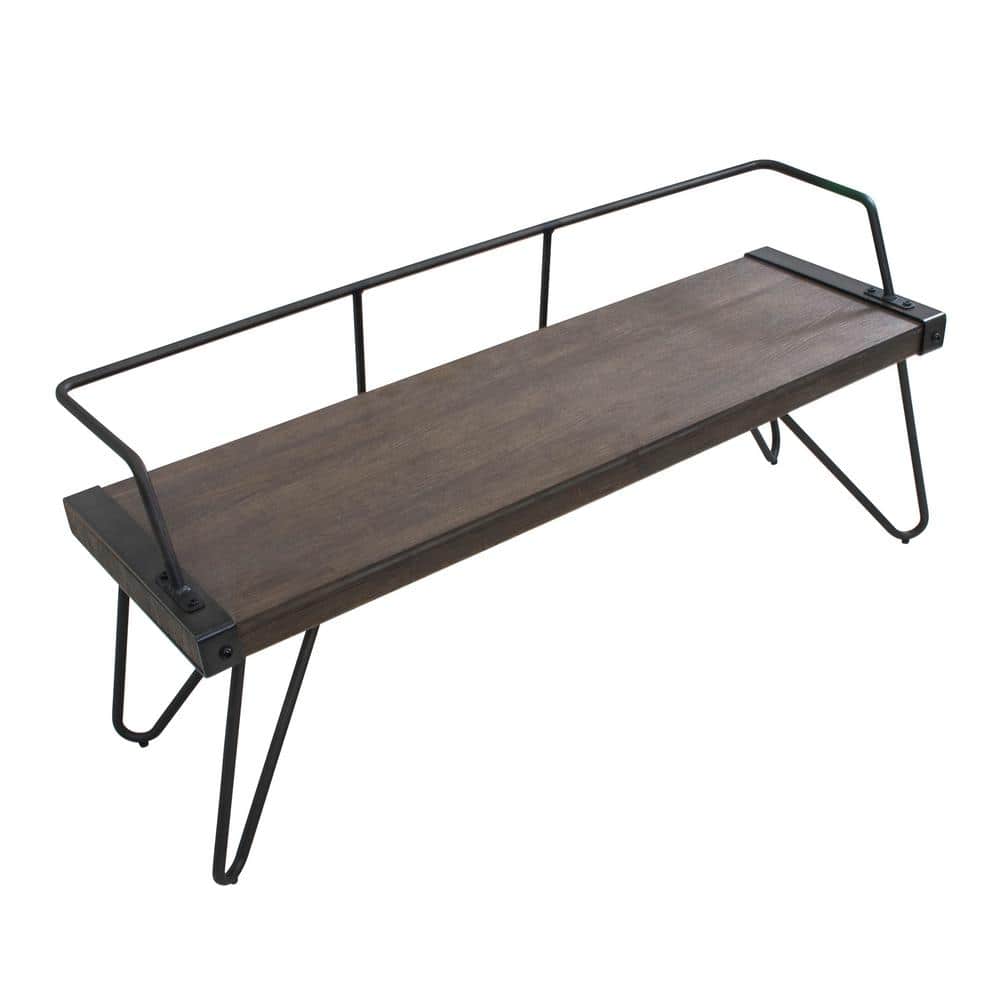 Stefani Slim Frame 51'' Walnut Antique Metal Entryway Bench