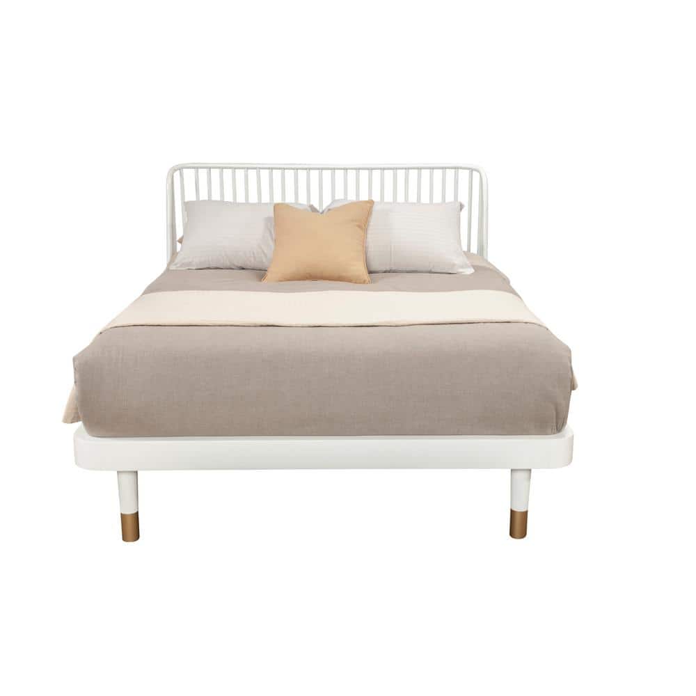 Madelyn Contemporary White Mahogany King Platform Bed with Upholstered Headboard